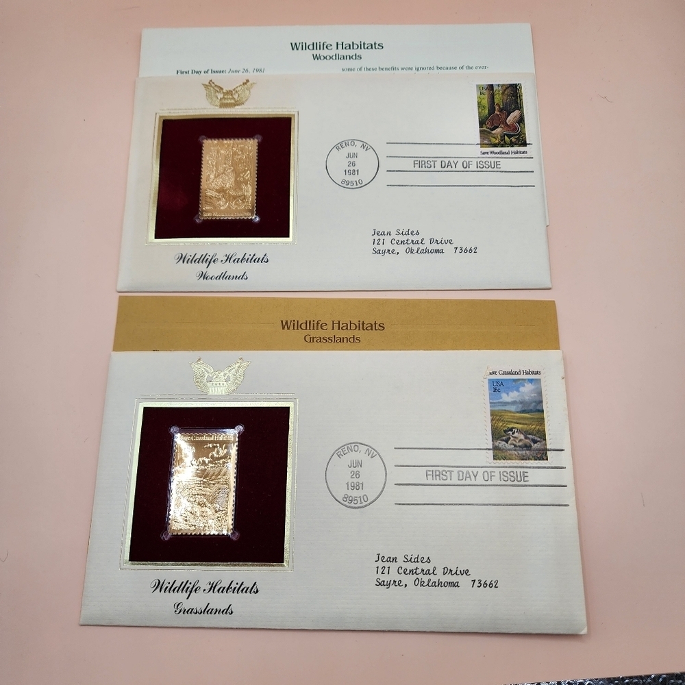 2 Wildlife Habitats Stamps Gold Replica First Day of Issue